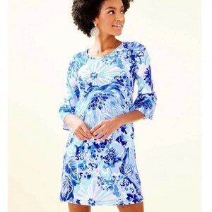 LILLY PULITZER OPHELIA DRESS WOMEN MEDIUM BLUE FLORAL SWING COTTAGECORE
